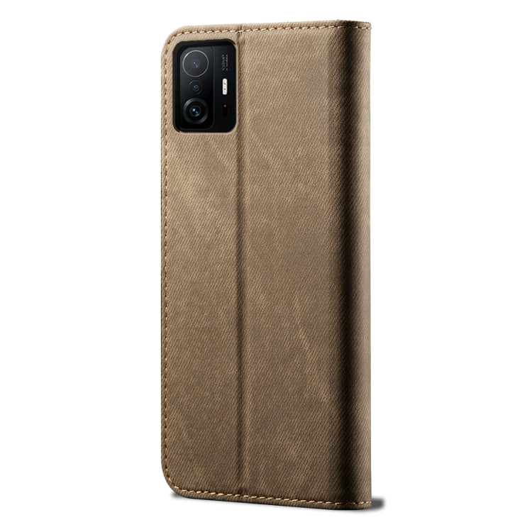 For Xiaomi 11T Pro Denim Texture Casual Style Horizontal Flip Leather Case with Holder & Card Slots & Wallet(Khaki) - Xiaomi Cases by buy2fix | Online Shopping UK | buy2fix