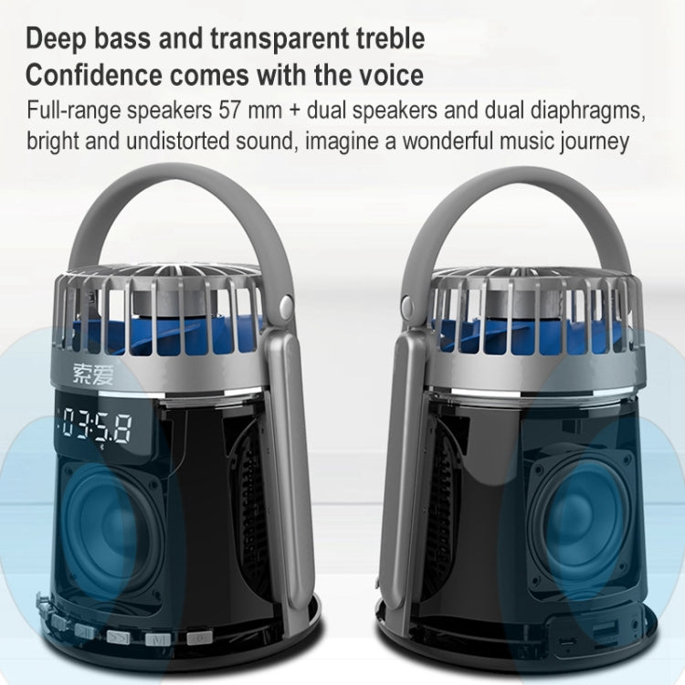 SOAIY K8 Wireless Bluetooth Dual Alarm Clock Speaker with Small Fan(Grey) by buy2fix