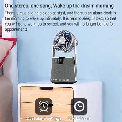 SOAIY K8 Wireless Bluetooth Dual Alarm Clock Speaker with Small Fan(Grey) by buy2fix