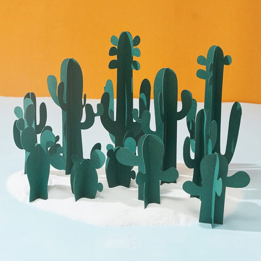 12 in 1 Miniature Beach Paper Cut Cactus Sandy Beach Landscape Decoration Photography Props(Green) - Paper Cut Props by buy2fix | Online Shopping UK | buy2fix