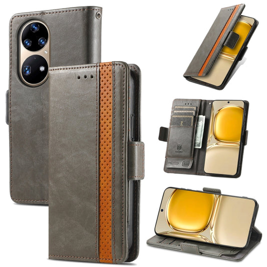 For Huawei P50 Pro CaseNeo Business Splicing Dual Magnetic Buckle Horizontal Flip PU Leather Case with Holder & Card Slots & Wallet(Grey) - Huawei Cases by buy2fix | Online Shopping UK | buy2fix