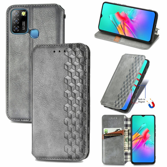 For Infinix Smart 5 Cubic Grid Pressed Horizontal Flip Magnetic PU Leather Case with Holder & Card Slots & Wallet(Grey) - Infinix Cases by buy2fix | Online Shopping UK | buy2fix