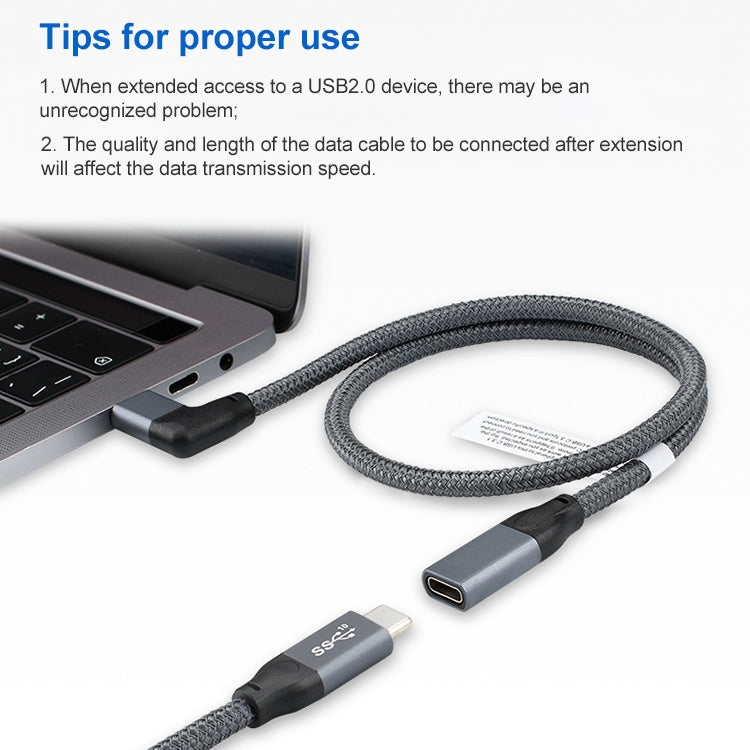 100W USB-C / Type-C Elbow Male to USB-C / Type-C Female Full-function Data Extension Cable, Cable Length:0.5m by buy2fix
