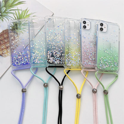 For iPhone 11 Pro Max Gradient Glitter Powder Epoxy TPU Thickened Acrylic Shockproof Case with Round Neck Lanyard (Pink) - iPhone 11 Pro Max Cases by buy2fix | Online Shopping UK | buy2fix