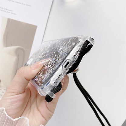 For iPhone 11 Pro Max Gradient Glitter Powder Epoxy TPU Thickened Acrylic Shockproof Case with Round Neck Lanyard (Pink) - iPhone 11 Pro Max Cases by buy2fix | Online Shopping UK | buy2fix