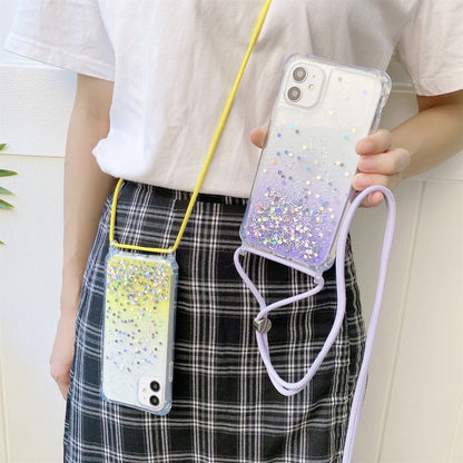 For iPhone 11 Pro Max Gradient Glitter Powder Epoxy TPU Thickened Acrylic Shockproof Case with Round Neck Lanyard (Pink) - iPhone 11 Pro Max Cases by buy2fix | Online Shopping UK | buy2fix