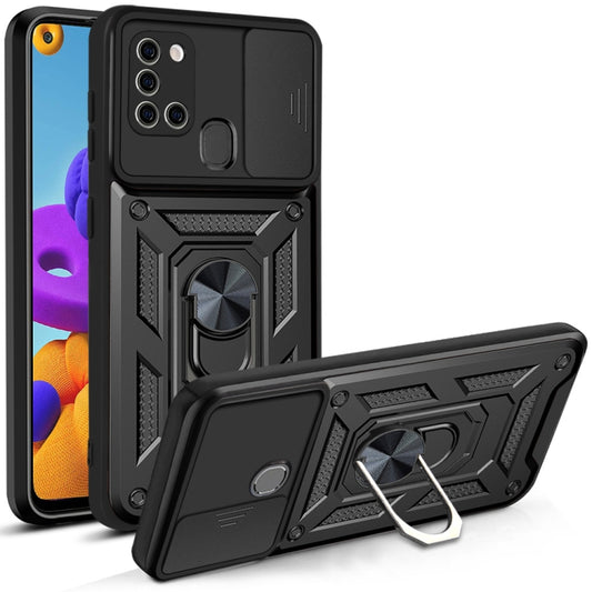 For Samsung Galaxy A21s Sliding Camera Cover Design TPU+PC Protective Case(Black) - Galaxy Phone Cases by buy2fix | Online Shopping UK | buy2fix