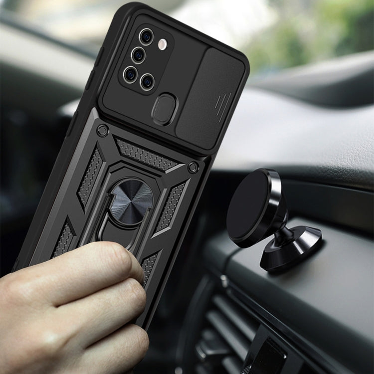 For Samsung Galaxy A21s Sliding Camera Cover Design TPU+PC Protective Case(Blue) by buy2fix