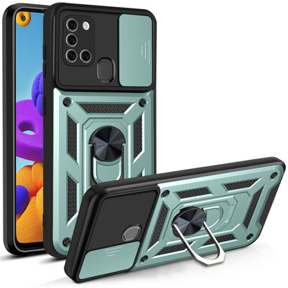 For Samsung Galaxy A21s Sliding Camera Cover Design TPU+PC Protective Case(Dark Green) by buy2fix