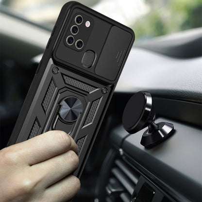 For Samsung Galaxy A21s Sliding Camera Cover Design TPU+PC Protective Case(Dark Green) by buy2fix