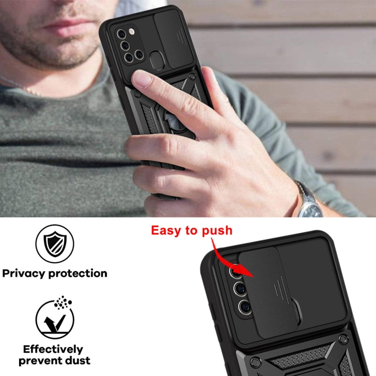 For Samsung Galaxy A21s Sliding Camera Cover Design TPU+PC Protective Case(Dark Green) by buy2fix
