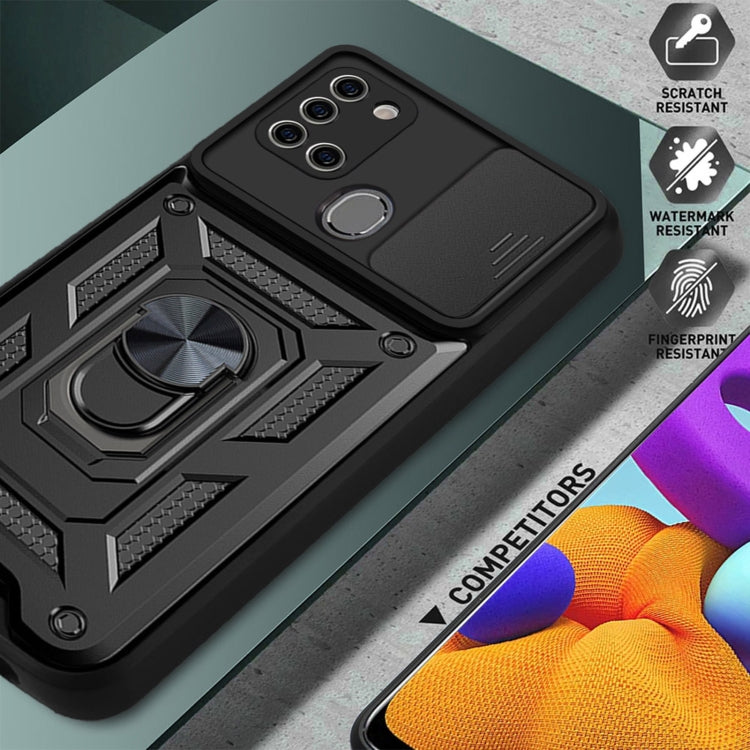 For Samsung Galaxy A21s Sliding Camera Cover Design TPU+PC Protective Case(Dark Green) by buy2fix