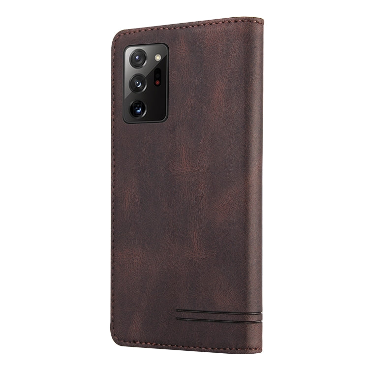 For Samsung Galaxy Note20 Ultra Skin Feel Anti-theft Brush Horizontal Flip Leather Case with Holder & Card Slots & Wallet(Brown) by buy2fix