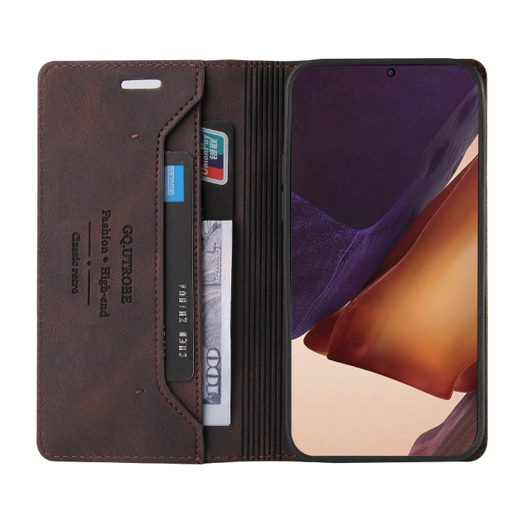 For Samsung Galaxy Note20 Ultra Skin Feel Anti-theft Brush Horizontal Flip Leather Case with Holder & Card Slots & Wallet(Brown) by buy2fix