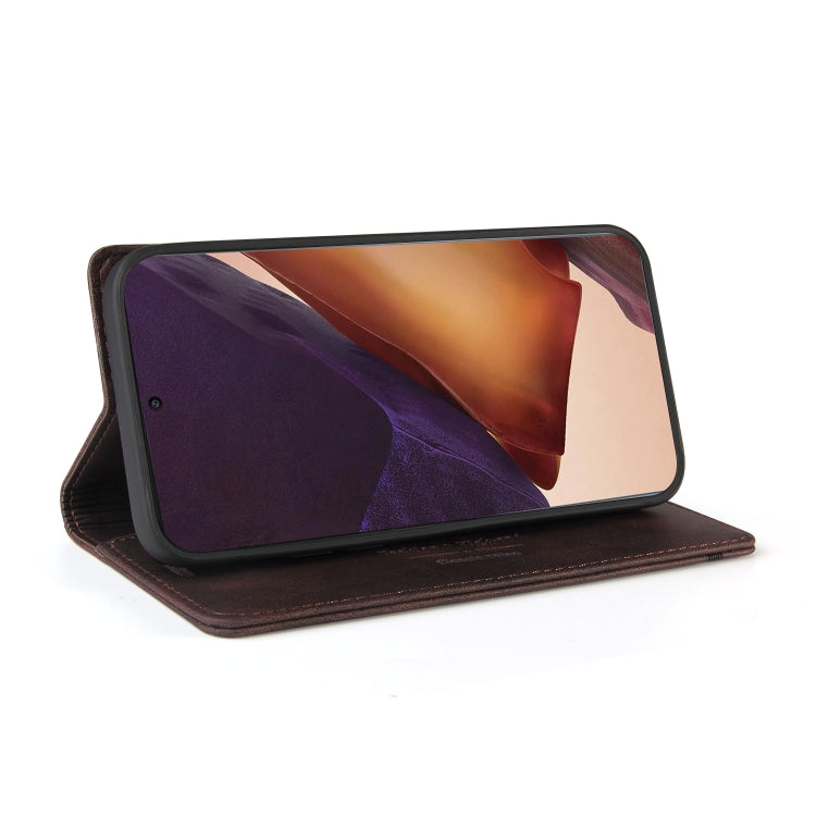 For Samsung Galaxy Note20 Ultra Skin Feel Anti-theft Brush Horizontal Flip Leather Case with Holder & Card Slots & Wallet(Brown) by buy2fix