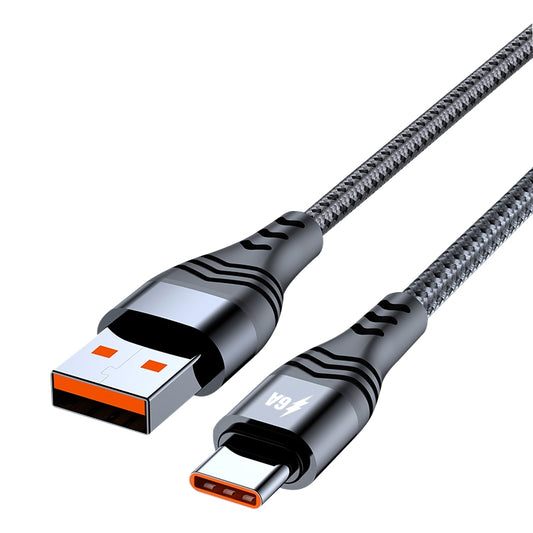 ADC-005 6A USB to USB-C / Type-C Weave Fast Charging Data Cable, Length:2m(Black) by buy2fix