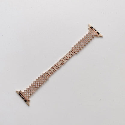Rhombus Full Diamond Metal Wrist Strap Watch Band + Case For Apple Watch Series 3 & 2 & 1 38mm(Rose Gold) - Watch Cases by buy2fix | Online Shopping UK | buy2fix