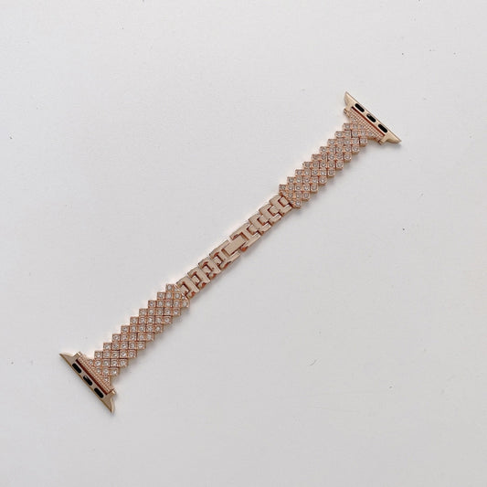 Rhombus Full Diamond Metal Wrist Strap Watch Band + Case For Apple Watch Series 3 & 2 & 1 38mm(Rose Gold) - Watch Cases by buy2fix | Online Shopping UK | buy2fix