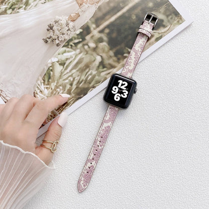 Small Slim Ethnic Leather Wrist Strap Watch Band For Apple Watch Series 9&8&7 41mm / SE 3&SE 2&6&SE&5&4 40mm / 3&2&1 38mm(Pink) by buy2fix