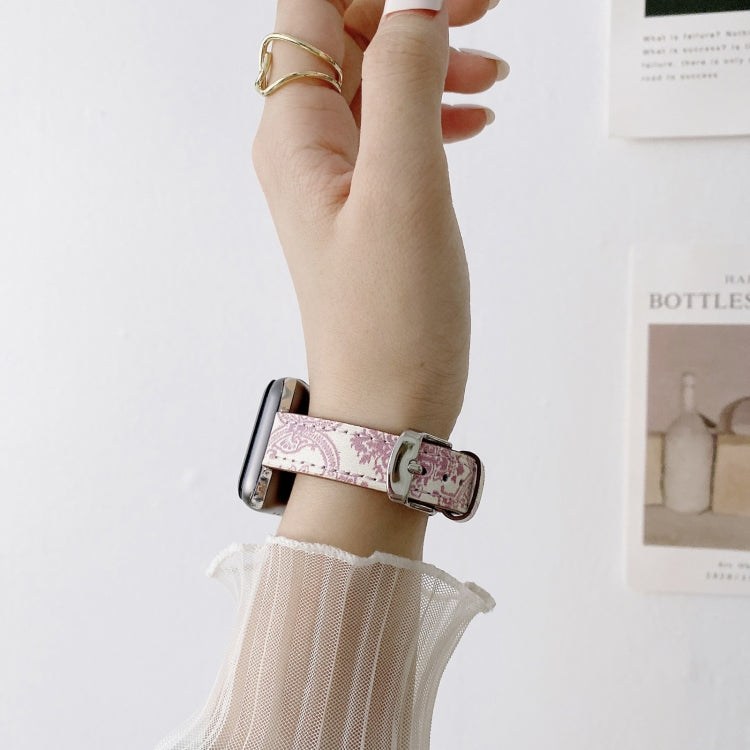 Small Slim Ethnic Leather Wrist Strap Watch Band For Apple Watch Series 9&8&7 41mm / SE 3&SE 2&6&SE&5&4 40mm / 3&2&1 38mm(Pink) by buy2fix