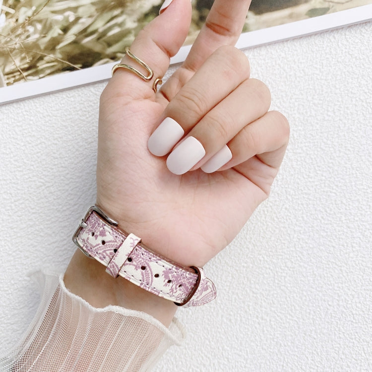 Small Slim Ethnic Leather Wrist Strap Watch Band For Apple Watch Series 9&8&7 41mm / SE 3&SE 2&6&SE&5&4 40mm / 3&2&1 38mm(Pink) by buy2fix