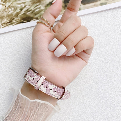 Small Slim Ethnic Leather Wrist Strap Watch Band For Apple Watch Series 9&8&7 41mm / SE 3&SE 2&6&SE&5&4 40mm / 3&2&1 38mm(Pink) by buy2fix