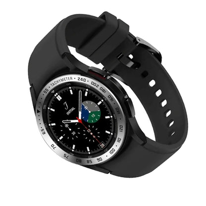For Samsung Galaxy Watch4 Classic 46mm Smart Watch Steel Bezel Ring, E Version(Silver Ring Black Letter) - Watch Cases by buy2fix | Online Shopping UK | buy2fix