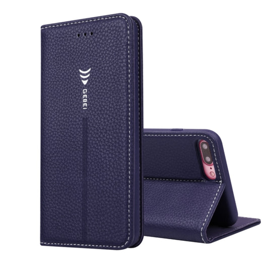 For iPhone 8 Plus & 7 Plus GEBEI PU+TPU Horizontal Flip Protective Case with Holder & Card Slots(Blue)