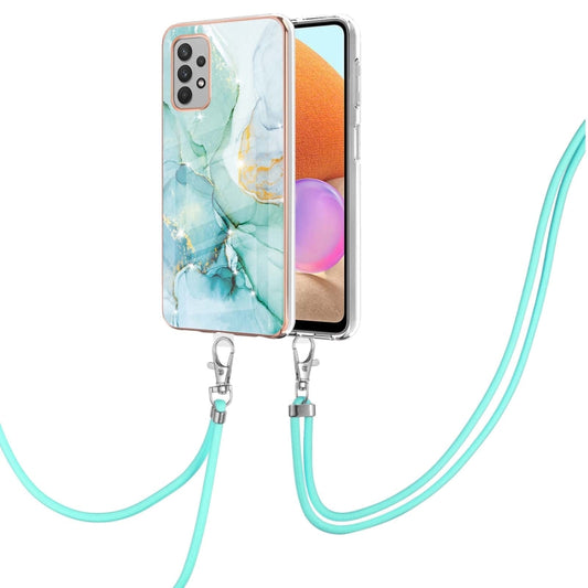 For Samsung Galaxy A32 4G EU Version Electroplating Marble Pattern IMD TPU Shockproof Case with Neck Lanyard(Green 003) - Galaxy Phone Cases by buy2fix | Online Shopping UK | buy2fix