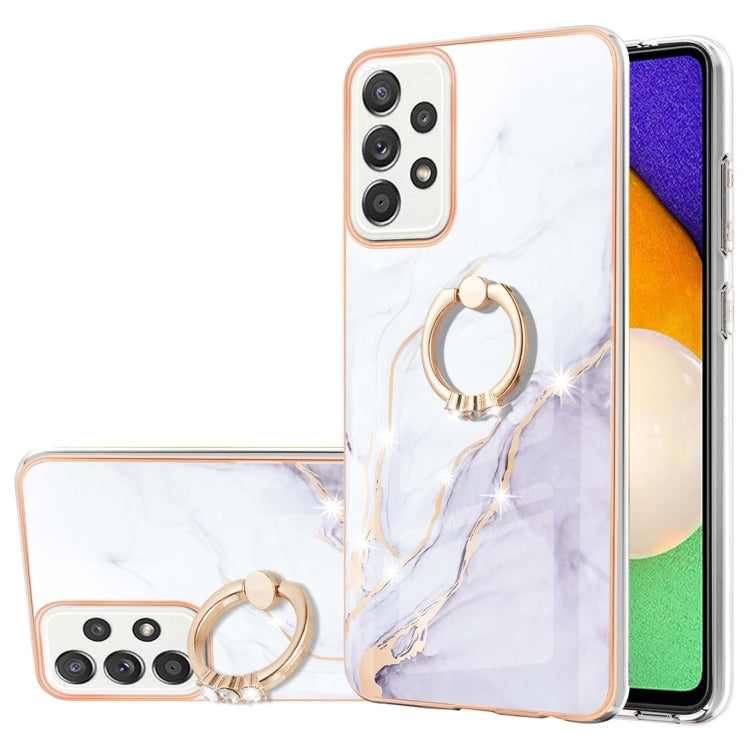 For Samsung Galaxy A52 5G / 4G Electroplating Marble Pattern IMD TPU Shockproof Case with Ring Holder(White 006) by buy2fix