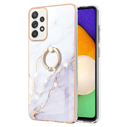 For Samsung Galaxy A52 5G / 4G Electroplating Marble Pattern IMD TPU Shockproof Case with Ring Holder(White 006) by buy2fix