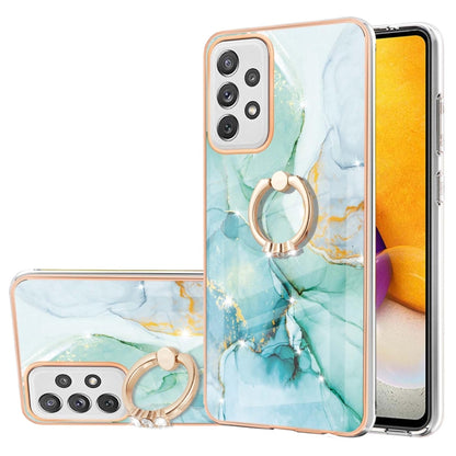For Samsung Galaxy A72 5G / 4G Electroplating Marble Pattern IMD TPU Shockproof Case with Ring Holder(Green 003) by buy2fix