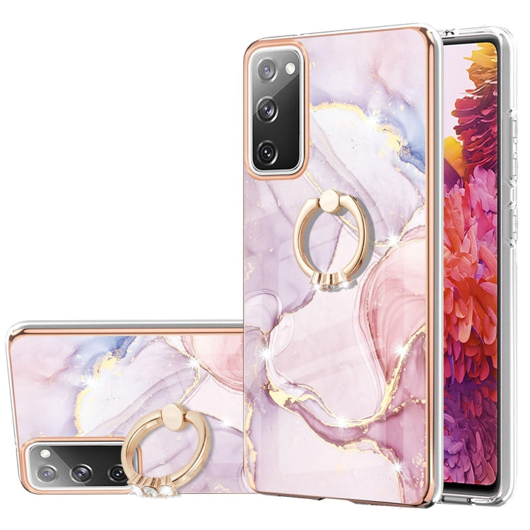 For Samsung Galaxy S20 FE 5G / 4G Electroplating Marble Pattern IMD TPU Shockproof Case with Ring Holder(Rose Gold 005) by buy2fix