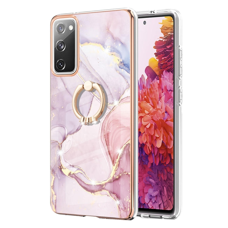 For Samsung Galaxy S20 FE 5G / 4G Electroplating Marble Pattern IMD TPU Shockproof Case with Ring Holder(Rose Gold 005) by buy2fix