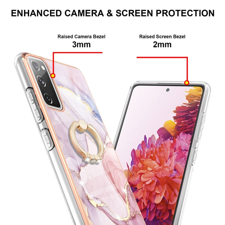 For Samsung Galaxy S20 FE 5G / 4G Electroplating Marble Pattern IMD TPU Shockproof Case with Ring Holder(Rose Gold 005) by buy2fix