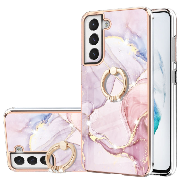 For Samsung Galaxy S21 FE 5G Electroplating Marble Pattern IMD TPU Shockproof Case with Ring Holder(Rose Gold 005) - Galaxy Phone Cases by buy2fix | Online Shopping UK | buy2fix