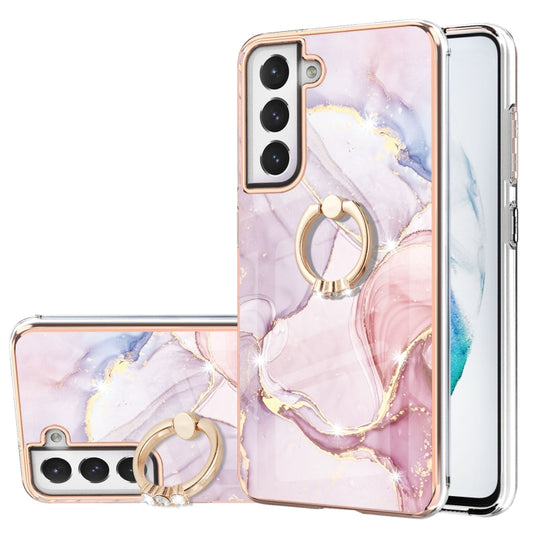 For Samsung Galaxy S21 FE 5G Electroplating Marble Pattern IMD TPU Shockproof Case with Ring Holder(Rose Gold 005) - Galaxy Phone Cases by buy2fix | Online Shopping UK | buy2fix