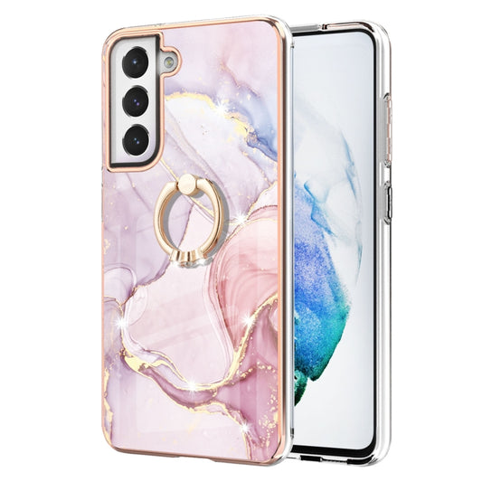 For Samsung Galaxy S21 FE 5G Electroplating Marble Pattern IMD TPU Shockproof Case with Ring Holder(Rose Gold 005) - Galaxy Phone Cases by buy2fix | Online Shopping UK | buy2fix