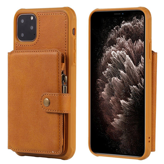 For iPhone 11 Pro Max Buckle Zipper Shockproof Protective Case with Holder & Card Slots & Wallet & Lanyard & Photos Frames(Brown) - iPhone 11 Pro Max Cases by buy2fix | Online Shopping UK | buy2fix