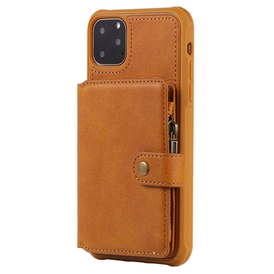 For iPhone 11 Pro Max Buckle Zipper Shockproof Protective Case with Holder & Card Slots & Wallet & Lanyard & Photos Frames(Brown) - iPhone 11 Pro Max Cases by buy2fix | Online Shopping UK | buy2fix