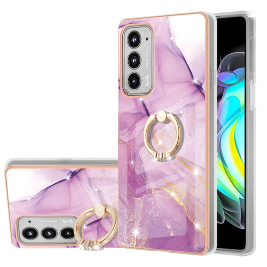 For Motorola Moto Edge 20 Electroplating Marble Pattern IMD TPU Shockproof Case with Ring Holder(Purple 001) - Motorola Cases by buy2fix | Online Shopping UK | buy2fix