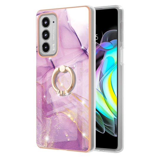 For Motorola Moto Edge 20 Electroplating Marble Pattern IMD TPU Shockproof Case with Ring Holder(Purple 001) - Motorola Cases by buy2fix | Online Shopping UK | buy2fix