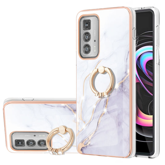 For Motorola Moto Edge 20 Pro Electroplating Marble Pattern IMD TPU Shockproof Case with Ring Holder(White 006) - Motorola Cases by buy2fix | Online Shopping UK | buy2fix