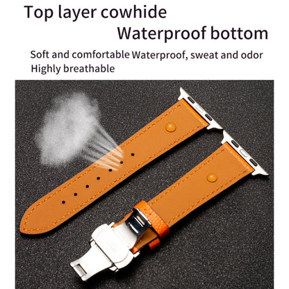 Butterfly Clasp  Top Layer Cowhide Leather Strap Watch Band For Apple Watch Series 9&8&7 41mm / SE 3&SE 2&6&SE&5&4 40mm / 3&2&1 38mm(Blue) - Watch Bands by buy2fix | Online Shopping UK | buy2fix
