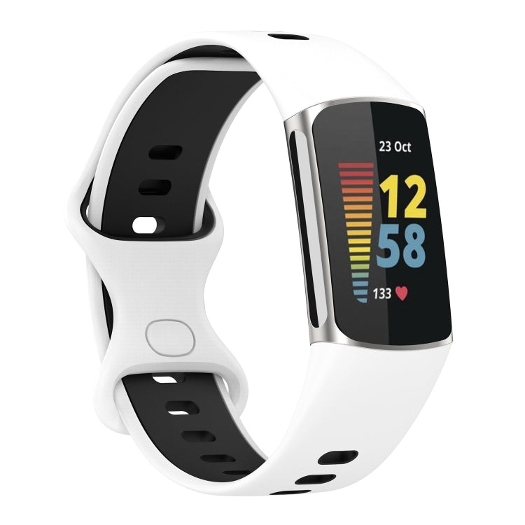 For Fitbit Charge 5 Two-color Silicone Watch Band(White Black) - Watch Bands by buy2fix | Online Shopping UK | buy2fix