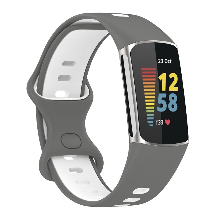 For Fitbit Charge 5 Two-color Silicone Watch Band(Grey White) - Watch Bands by buy2fix | Online Shopping UK | buy2fix