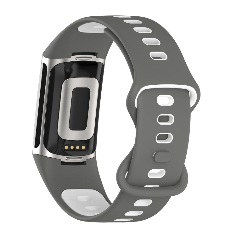 For Fitbit Charge 5 Two-color Silicone Watch Band(Grey White) - Watch Bands by buy2fix | Online Shopping UK | buy2fix