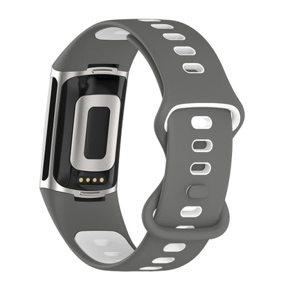 For Fitbit Charge 5 Two-color Silicone Watch Band(Grey White) - Watch Bands by buy2fix | Online Shopping UK | buy2fix