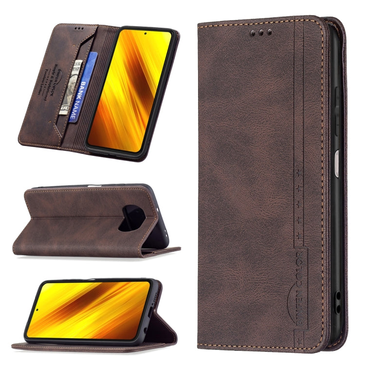 For Xiaomi Poco X3 / X3 NFC Magnetic RFID Blocking Anti-Theft Leather Case with Holder & Card Slots & Wallet(Brown) - Xiaomi Cases by buy2fix | Online Shopping UK | buy2fix