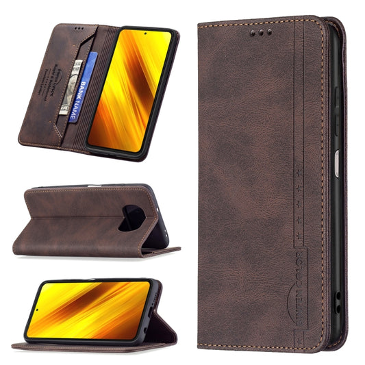 For Xiaomi Poco X3 / X3 NFC Magnetic RFID Blocking Anti-Theft Leather Case with Holder & Card Slots & Wallet(Brown) - Xiaomi Cases by buy2fix | Online Shopping UK | buy2fix